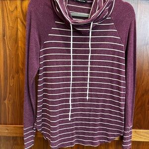 Pink Clover Burgundy and White Striped Cowl Neck Sweater